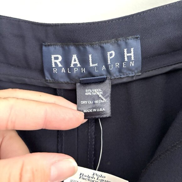 NEW Ralph Ralph Lauren Navy Blue Wool Blend Tapered Trousers Women’s Sz 14 Pants - Picture 4 of 8